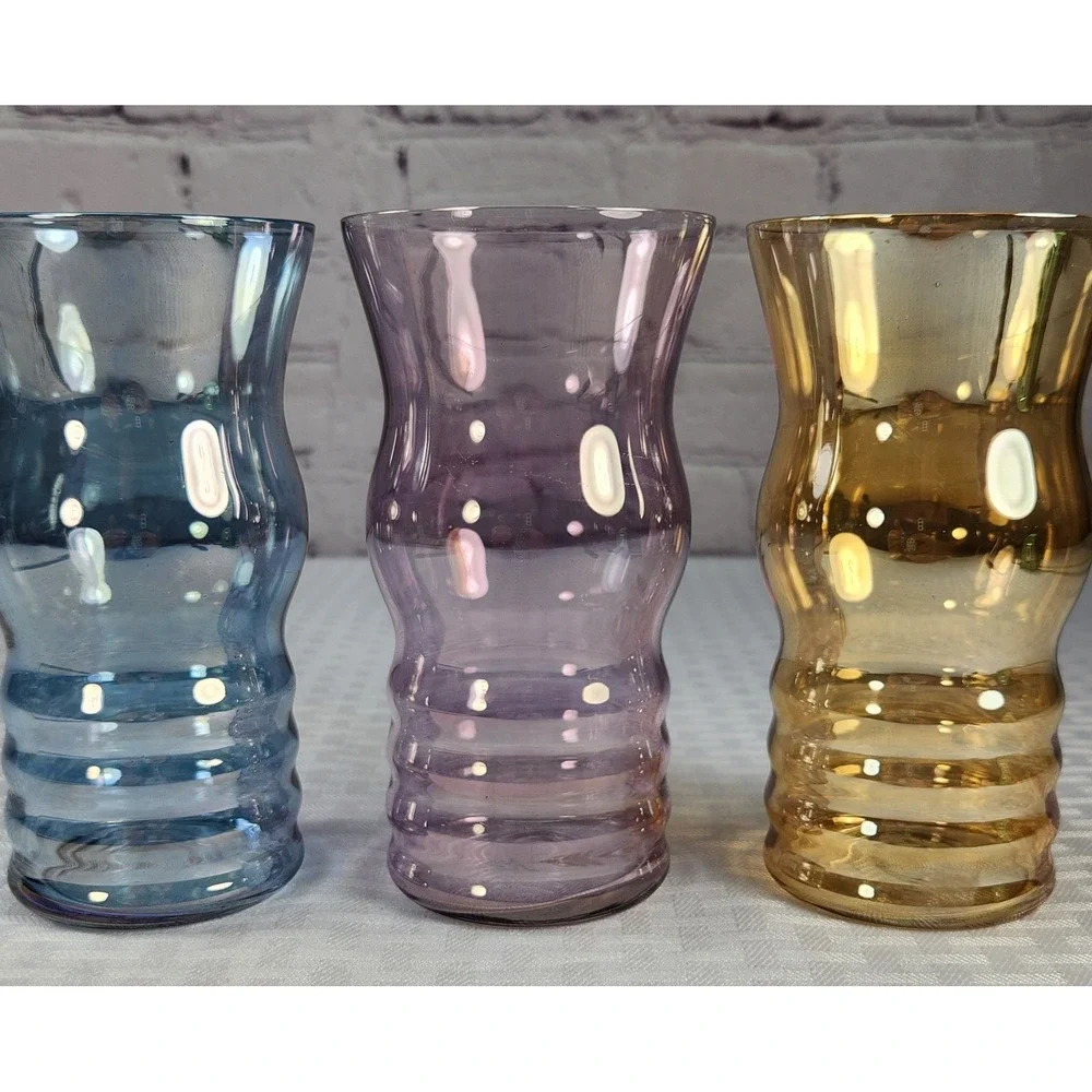 Rare Find! West Virginia Dunbar Iridescent Drinking Tumbler Glasses Set of 3